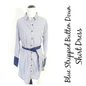 NWT -Blue Stripped Button Down Shirt Dress